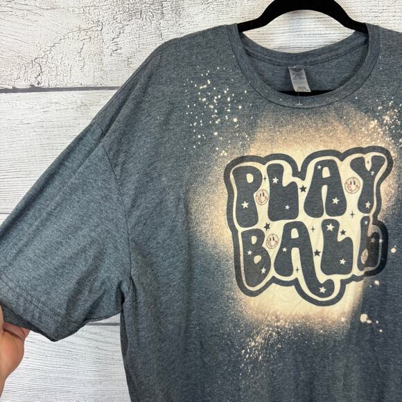 Gildan Plus Size Soft Style Gray "Play Ball" Baseball Graphic Tee Size 2XL - Picture 5 of 6